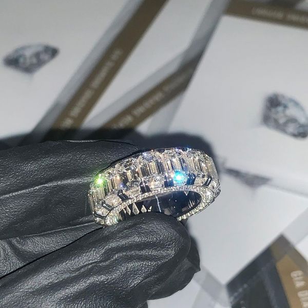 1ct Each Emerald Cut White Sapphire Eternity Paved Handmade Engagement Ring