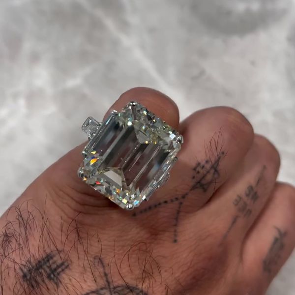 15ct Emerald Cut White Sapphire Luxury Handmade Sterling Silver Ring