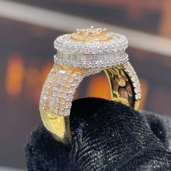 2.35ct Round Cut White Sapphire Center Stone With Baguette Cut Side Stones Two-Tone Handmade Men's Ring