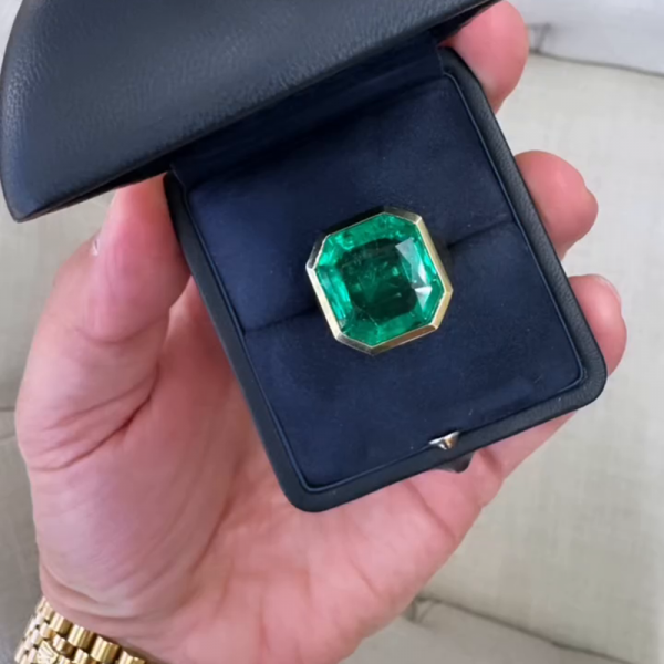 7ct Asscher Cut Emerald Yellow Gold Handmade Men's Ring