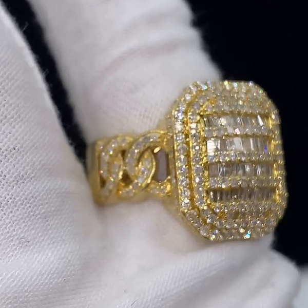 10ctw Baguette Cut White Sapphire Yellow Gold Handmade Men's Rings 