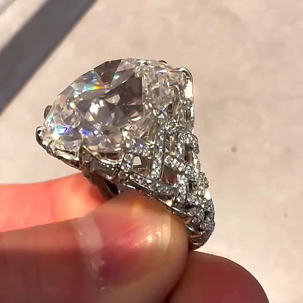 15ct Cushion Cut White Sapphire Pave Set Vintage Handmade Engagement Ring