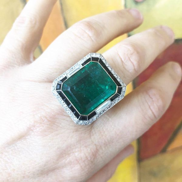 7ct Octagon Cut Emerald Sapphire Engagement Ring