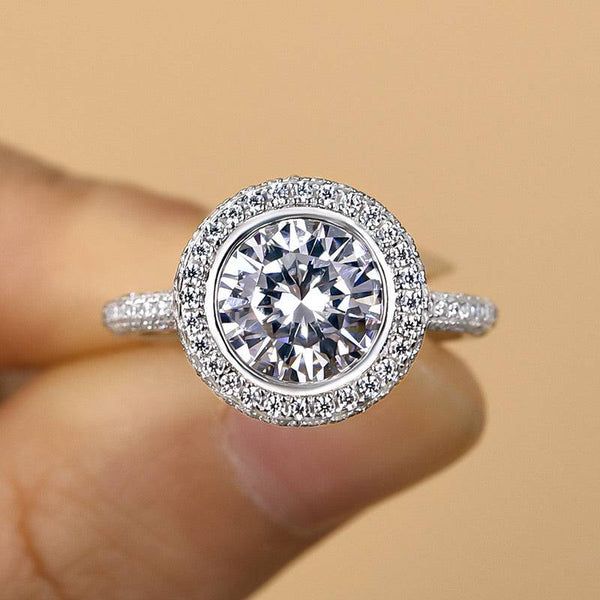 3.0ct Round Cut Zircon Sterling Silver Handmade Engagement Ring