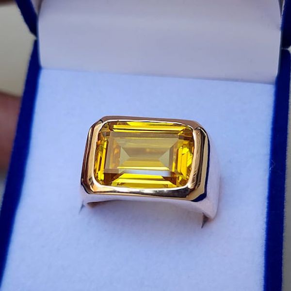 5ct Emerald Cut Yellow Sapphire Men's Engagement Ring