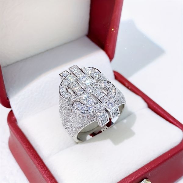 3ct Round Cut Zircon Handmade Dollar Sign  Sterling Silver Ring 