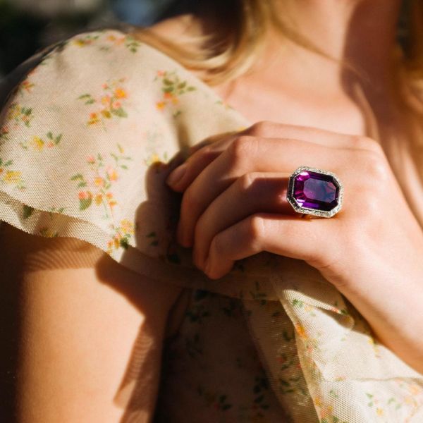 7ct Art Deco Emerald Cut Amethyst Sapphire Engagement Ring