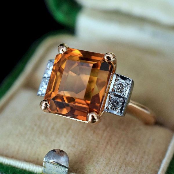 4ct Art Deco Emerald Cut Yellow Sapphire Engagement Ring