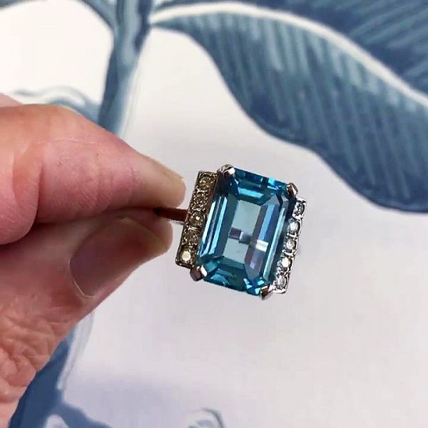 7ct Emerald Cut Aquamarine Sapphire Engagement Ring
