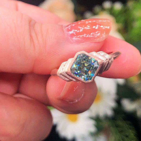 3ct Asscher Cut Green Sapphire Engagement Ring