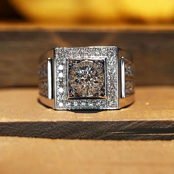 5ct Round Cut White Sapphire Men's Engagement Ring