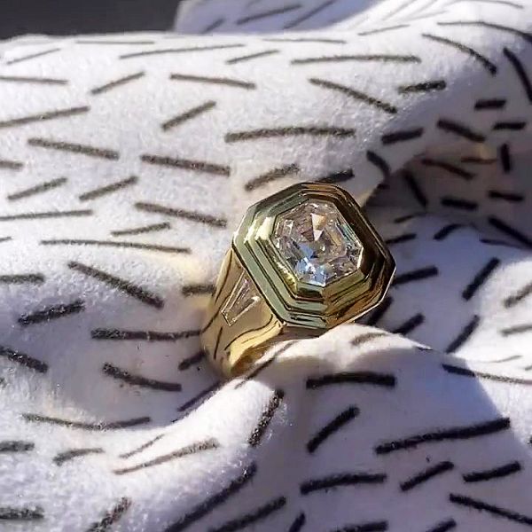 5ct Asscher Cut White Sapphire Men's Engagement Ring