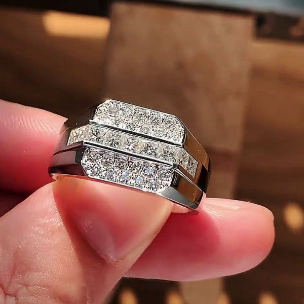 2ct Round Cut White Sapphire Men's Eternity Ring