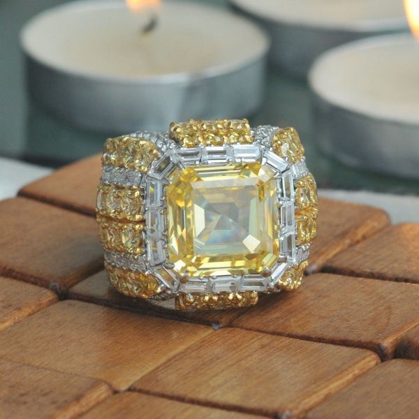 6ct Asscher Cut Yellow Sapphire Men's Engagement Ring