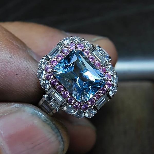 6ct Radiant Cut Light Blue Sapphire Engagement Ring