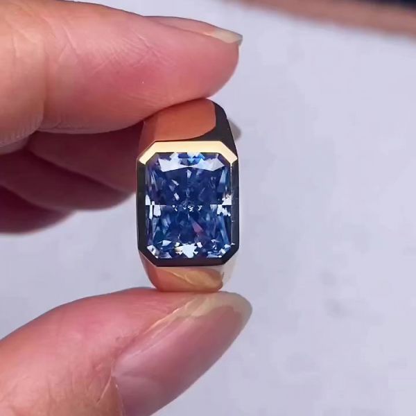 5ct Radiant Cut Blue Sapphire Men's Engagement Ring
