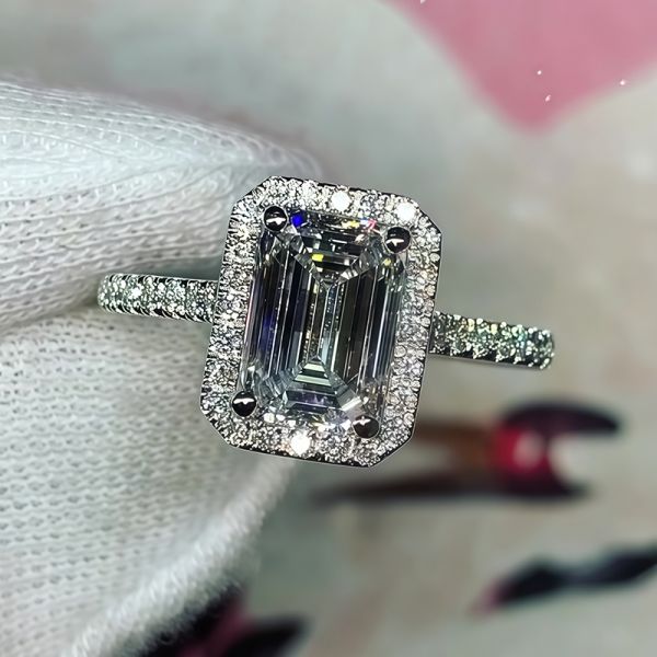 3ct Emerald Cut Sterling Silver Handmade Ring 