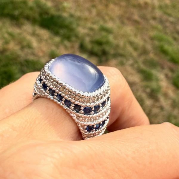 33.55ct Blue Cabochon Chalcedony Sterling Silver Handmade Ring