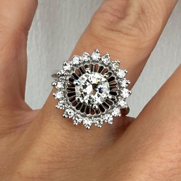 3.5ct Vintage Old European Cut Zircon Halo Round Single Cut Zircon Cocktail Ring