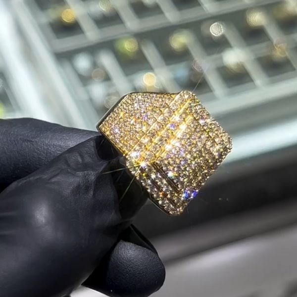 Fully enclosed gemstone set Luxury Handmade plated gold sterling silver Men's ring