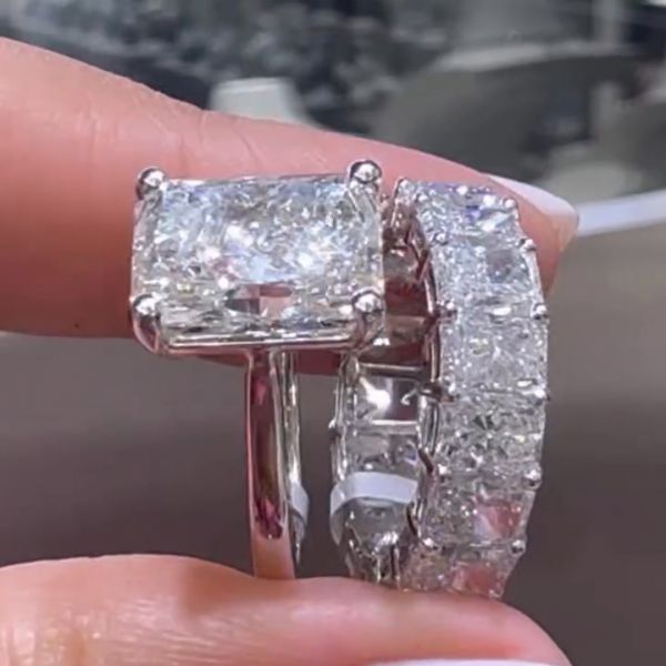 8ct Princess Cut White Zircon Luxury Handmade Sterling Silver Wedding Ring Set