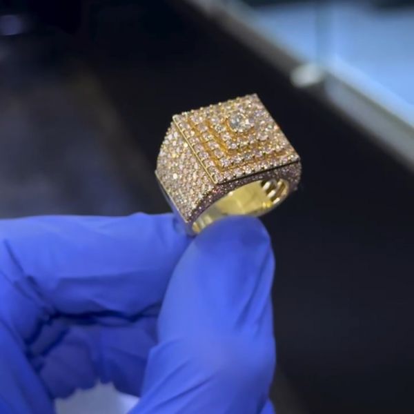 18ct pyramid-shaped white Zircon sterling silver plated gold handmade men's ring