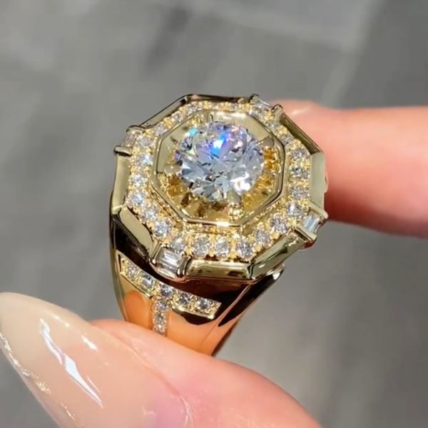 8ct round cut Zircon sterling silver plated yellow gold luxury handcrafted men's ring