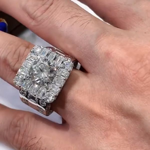 16ct round cut Zircon sterling silver luxury handcrafted men's ring