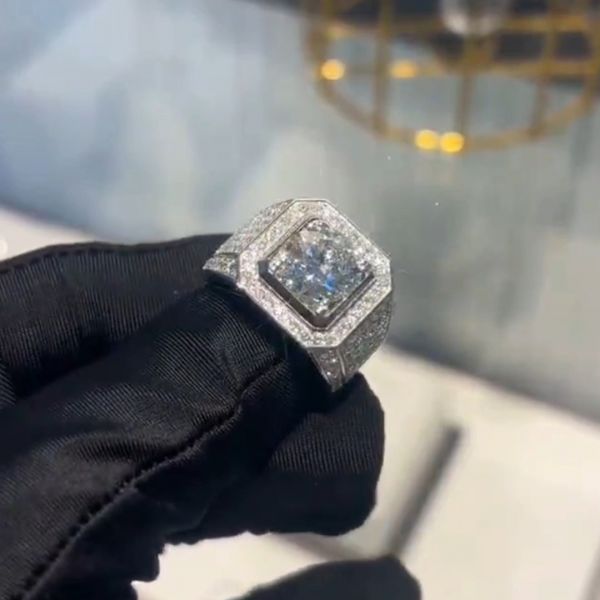 12ct round cut Zircon sterling silver luxury handcrafted men's ring