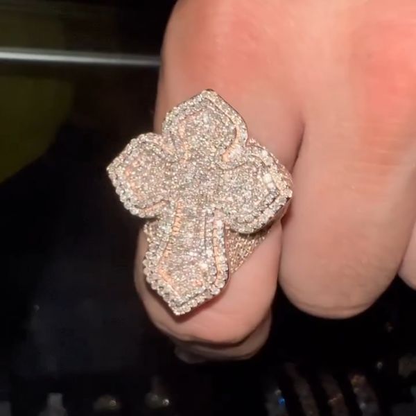 16ct round cut Zircon inlaid luxury sterling silver rose gold cross shape handmade men's ring