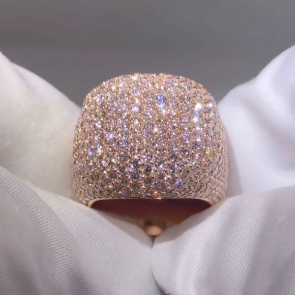 18ct round cut Zircon luxury sterling silver plated rose gold handmade men's ring