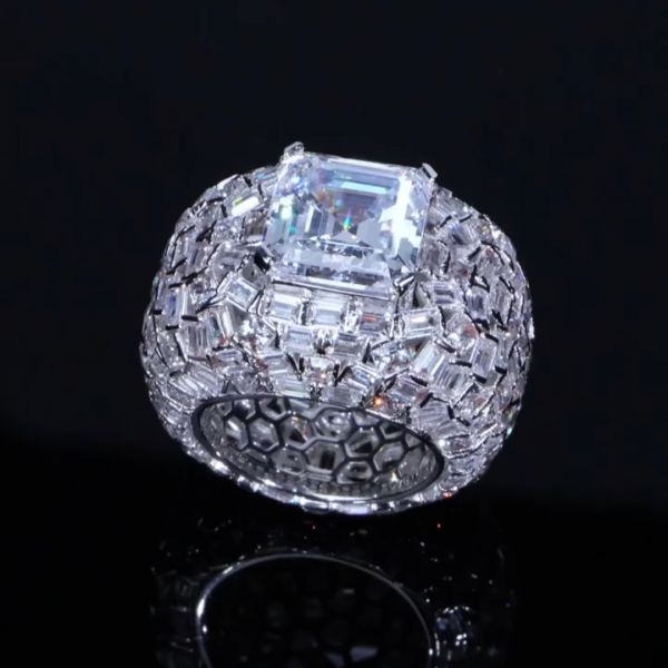 18ct cushion cut Zircon luxury sterling silver handmade men's ring