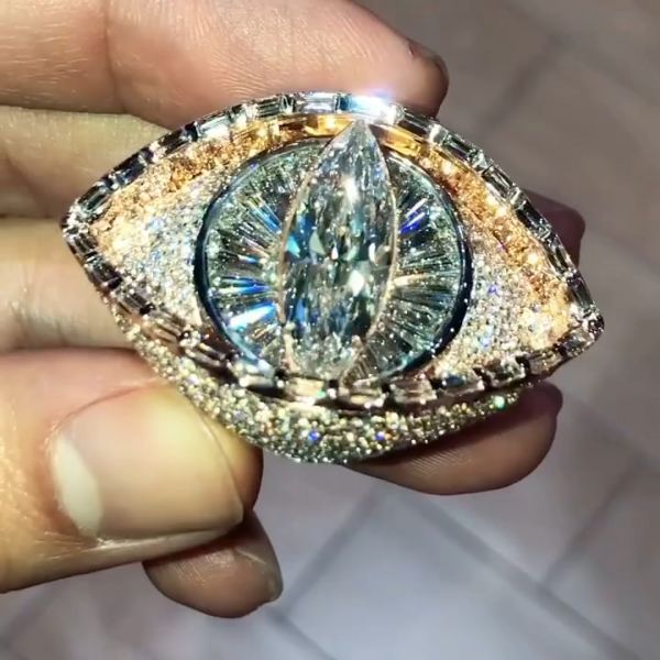 18ct Marquise Cut Zircon Luxury Eye Shaped Sterling Silver Plated Gold Handmade Ring