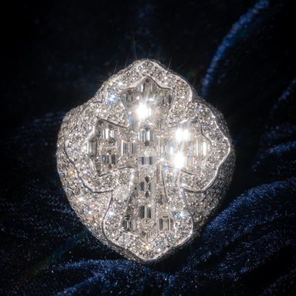 12ct cushion cut Zircon cross design style luxury sterling silver handmade men's ring