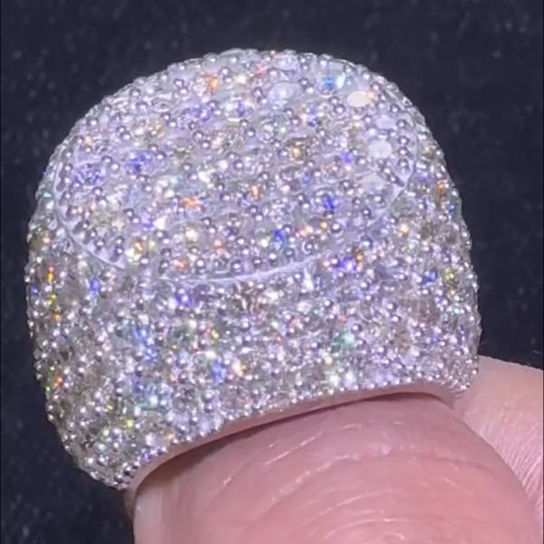 Luxury round cut Zircon inlaid sterling silver handmade men's ring