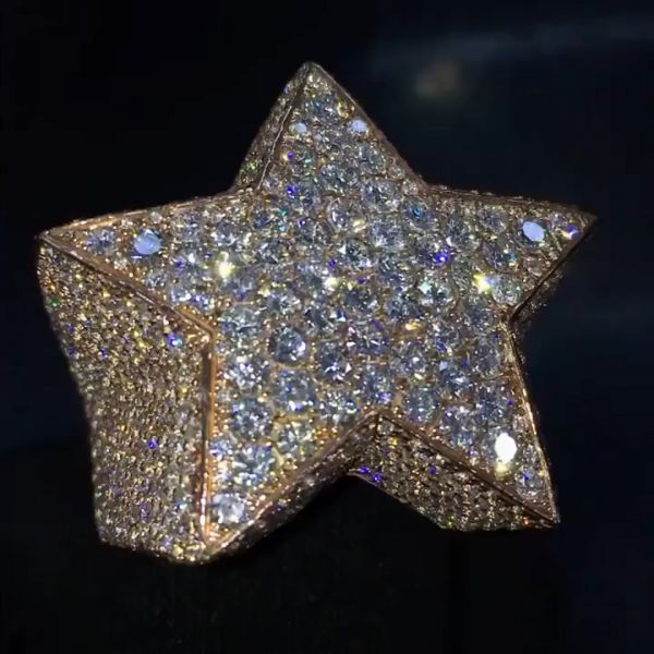 36ctw round cut Zircon five-pointed star shape luxury sterling silver plated gold men's ring