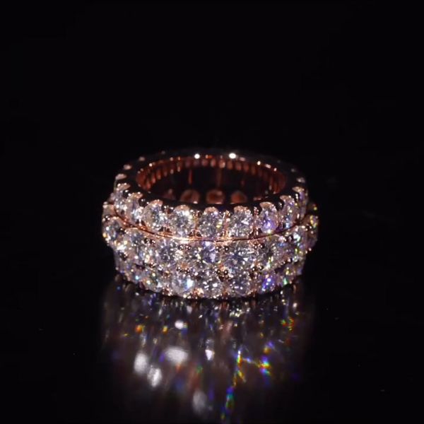 18ct round and oval cut Zircon luxury hiphop sterling silver plated rose gold handmade men's ring