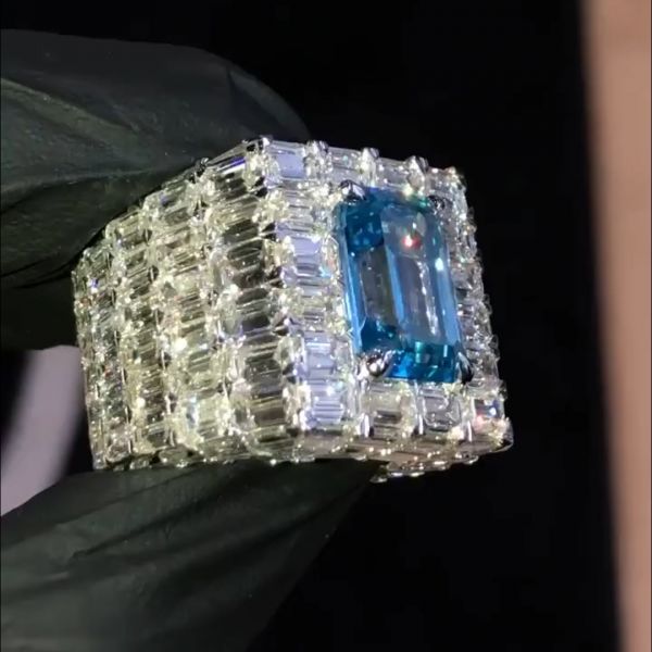 36ctw Cushion Cut Sapphire and Zircon Sterling Silver Handmade Ring