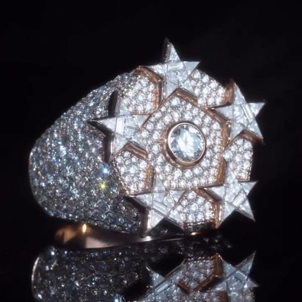 Round and Pentagram Cut Zircon Luxury Sterling Silver Plated Rose Gold Handmade Ring