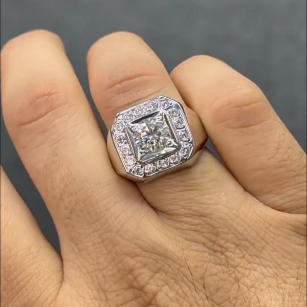 8ct round cut Zircon inlaid sterling silver handmade men's ring