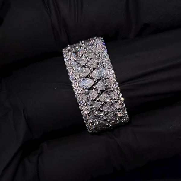 26ctw Pear Cut Zircon Double Layer Design Sterling Silver Handmade Ring