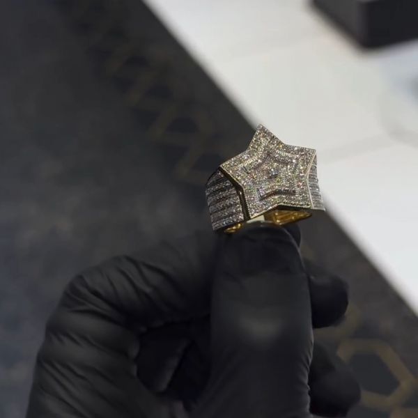 18ct cushion cut five-pointed star design Zircon sterling silver handmade ring