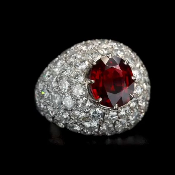26ct Round Cut Ruby and Zircon Sterling Silver Handmade Ring