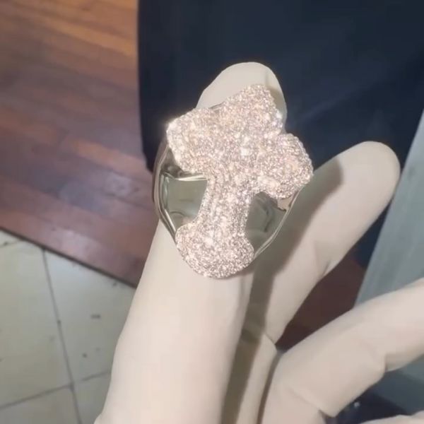 18ct Zircon inlaid sterling silver handmade cross ring