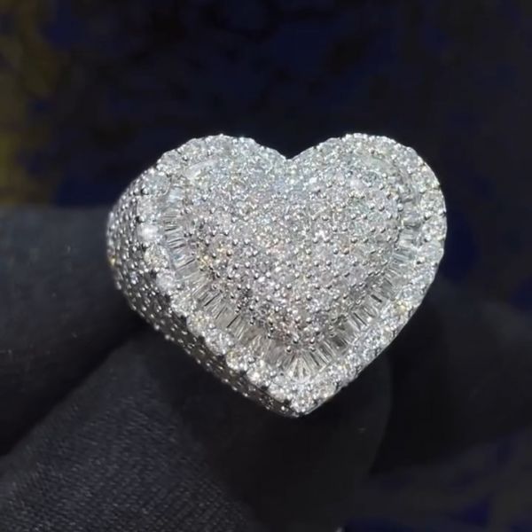 36ctw Zircon Heart Shape Luxury Sterling Silver Handmade Ring