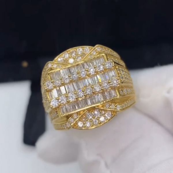 26ctw Zircon Inlaid Luxury Sterling Silver Plated Yellow Gold Handmade Ring