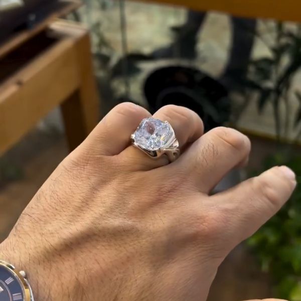 6ct cushion cut Zircon classic luxury sterling silver handmade ring