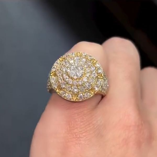 26ctw Round Cut Zircon Luxury Sterling Silver Plated Yellow Gold Handmade Ring