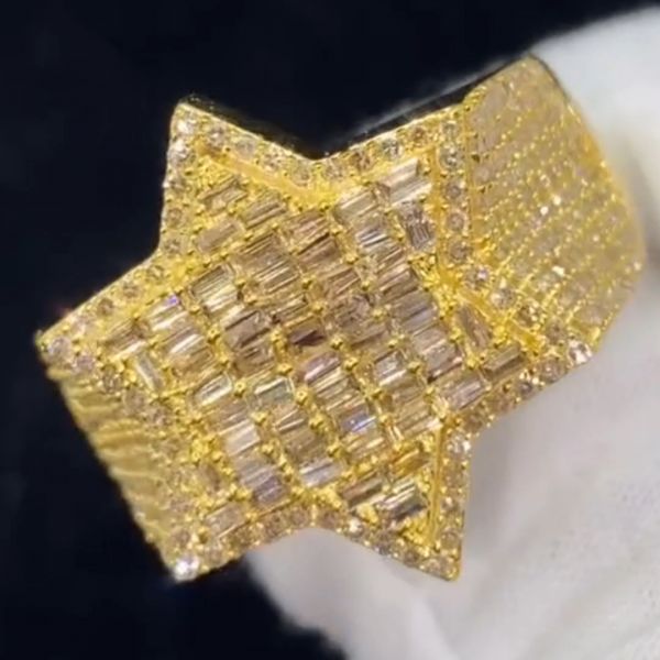 26ctw cushion cut Zircon luxury six-pointed star shape sterling silver plated gold handmade ring