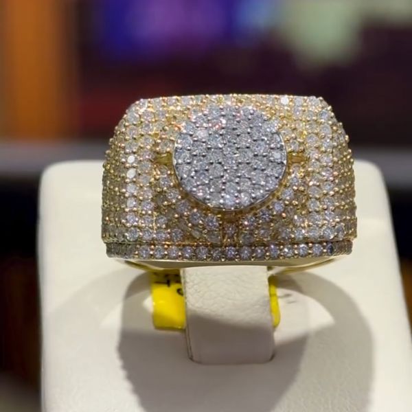 36ct round cut Zircon luxury sterling silver plated yellow gold handmade ring